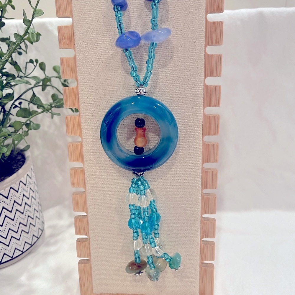 🥳BOGO! 26” Artisan Blue Teal Bead & Stone Fringed Statement Necklace | NWOT